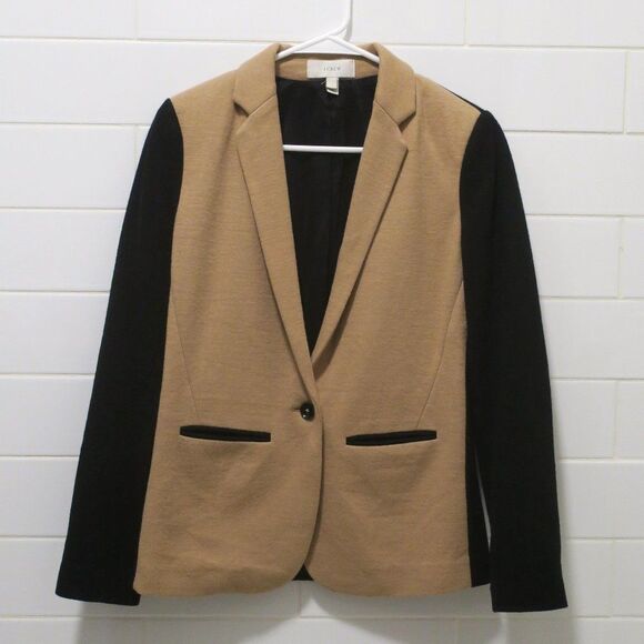 JCREW Camel black wool blazer color block 2 pocket one button preppy - Picture 1 of 10